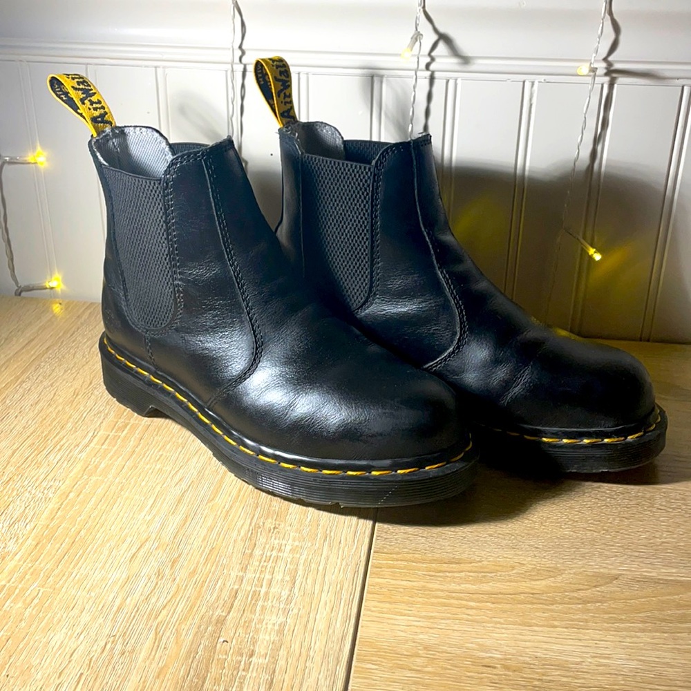Black Dr. Marten Steel Toed Boots.